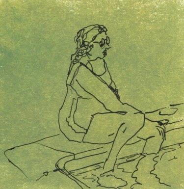 Dessin intitulée "Suzanne à la piscin…" par Denis Demouge, Œuvre d'art originale