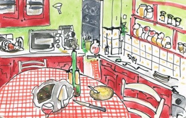 Dessin intitulée "Cazalis, la cuisine…" par Denis Demouge, Œuvre d'art originale