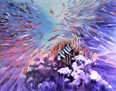 Painting titled "Reef Life" by Denise Campbell, Original Artwork, Acrylic Mounted on Wood Stretcher frame