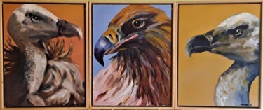 Peinture intitulée "Birds Of Prey Trypt…" par Denise Campbell, Œuvre d'art originale, Huile Monté sur Panneau de bois