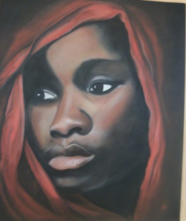 Schilderij getiteld "Femme noire au foul…" door Denise-Jane Hosotte, Origineel Kunstwerk, Olie