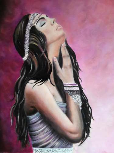 Painting titled "Femme pensive" by Denise-Jane Hosotte, Original Artwork, Oil