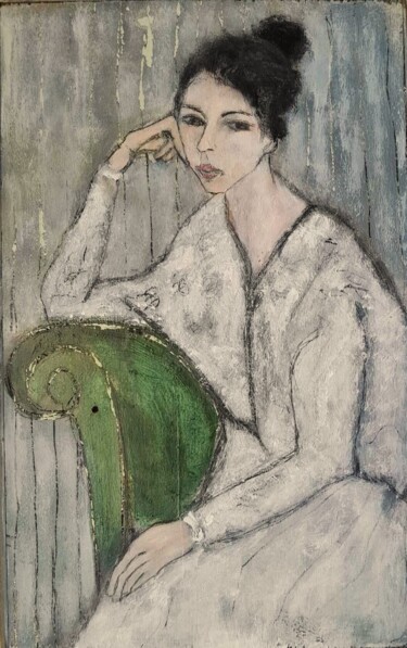 Painting titled "Le fauteuil vert" by Denise Louin-Lecoeur, Original Artwork, Acrylic