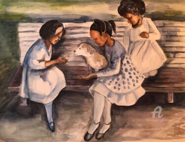 Pintura titulada "Jameshia's Girls" por Deborah Paige Jackson, Obra de arte original, Acuarela