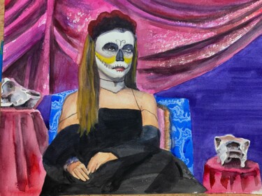 Painting titled "Masquerade" by Deborah Paige Jackson, Original Artwork, Watercolor Mounted on Cardboard