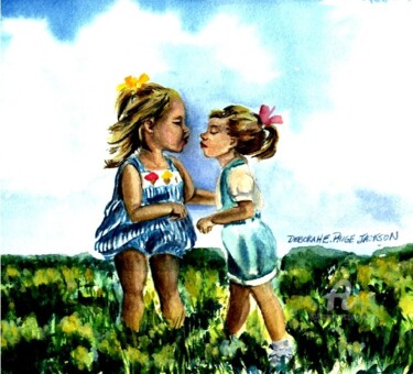 Painting titled "A Kiss for a Friend…" by Deborah Paige Jackson, Original Artwork, Watercolor