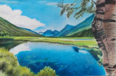 Drawing titled "Blue Lake" by Déryck Maindron, Original Artwork, Pencil