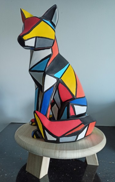 Sculptuur getiteld "Renard aux couleurs…" door Desag, Origineel Kunstwerk, Acryl