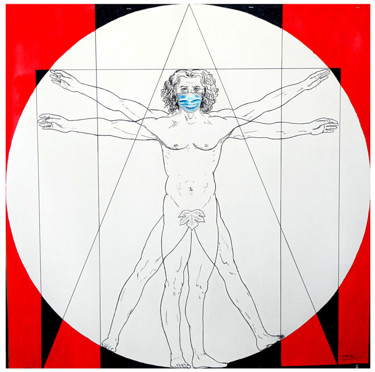 Desenho intitulada "Homme de Vitruve" por Pierre Fabry, Obras de arte originais, Tinta