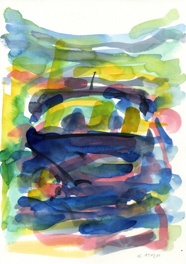 Painting titled "Auto/Selbster" by Detlef Lemme, Original Artwork, Watercolor