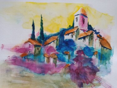 Painting titled "Fornalutx" by Detlev Krüger-Sperling, Original Artwork, Watercolor