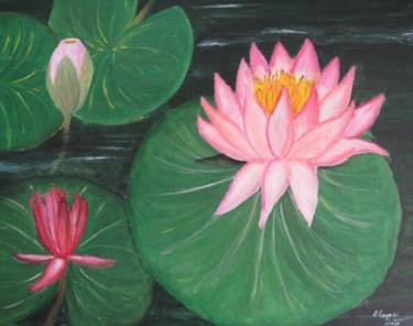 Painting titled "Lotus pond tile 2" by Dharani (Dee), Original Artwork