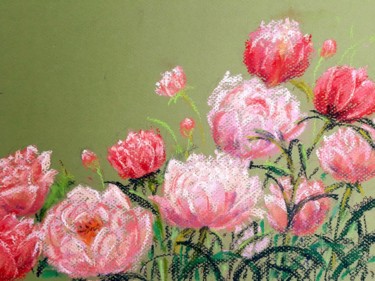 Malerei mit dem Titel "Pink peonies" von Dharsha Samarasinha, Original-Kunstwerk, Pastell