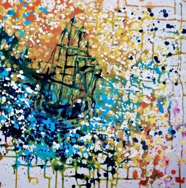 Painting titled "Ship Abstract paint…" by Diana Dimova - Traxi, Original Artwork, Acrylic