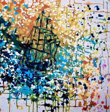 Malarstwo zatytułowany „Ship Abstract paint…” autorstwa Diana Dimova - Traxi, Oryginalna praca, Akryl