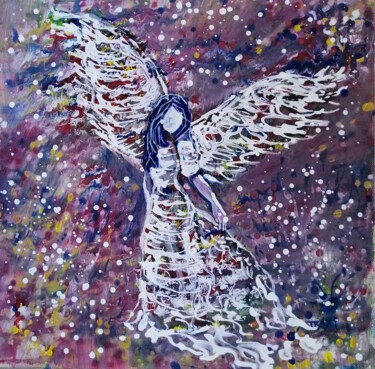 Malerei mit dem Titel "Painting with Angel…" von Diana Dimova - Traxi, Original-Kunstwerk, Acryl