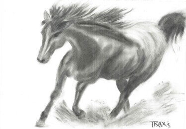 Tekening getiteld "Running Horse Charc…" door Diana Dimova - Traxi, Origineel Kunstwerk, Houtskool