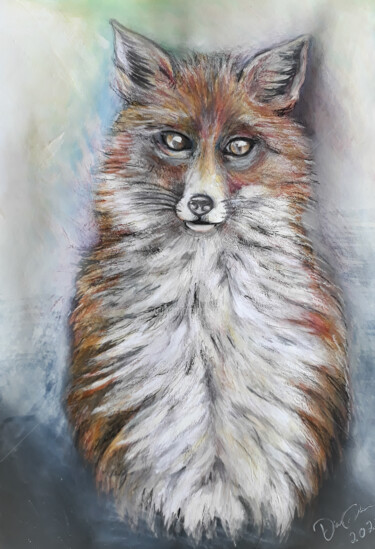 Pintura intitulada "The sacred fox" por Diana Editoiu, Obras de arte originais, Aquarela