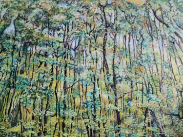 Painting titled "Green forest love" by Diana Editoiu, Original Artwork, Oil