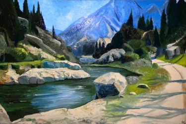 Картина под названием "Горы и река. Mounta…" - Диана Гилевич, Подлинное произведение искусства, Масло