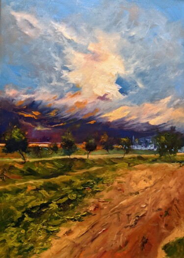 Painting titled "Nachmittag in Astur…" by Diana Knepper, Original Artwork, Oil Mounted on Wood Stretcher frame