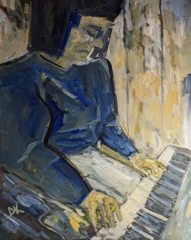 Ζωγραφική με τίτλο "Blues" από Diana Knepper, Αυθεντικά έργα τέχνης, Λάδι Τοποθετήθηκε στο Ξύλινο φορείο σκελετό