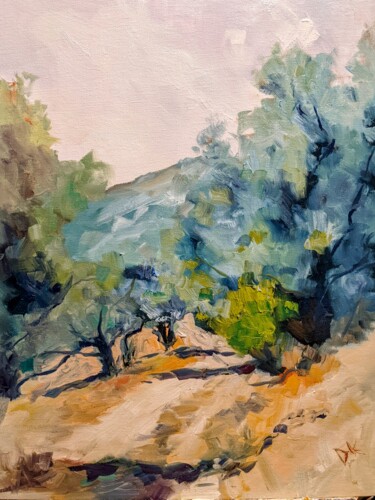 Картина под названием "Olivenbäume in Grie…" - Diana Knepper, Подлинное произведение искусства, Масло Установлен на картон