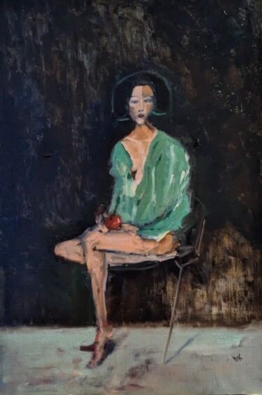 Painting titled "Porträt einer Frau…" by Diana Knepper, Original Artwork, Oil Mounted on Cardboard