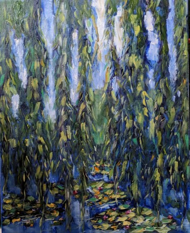 Painting titled "Hinter den Trauerwe…" by Diana Knepper, Original Artwork, Oil Mounted on Wood Stretcher frame