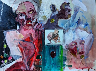 제목이 "Gossip"인 미술작품 Diana Knepper로, 원작, 기름 목재 패널에 장착됨