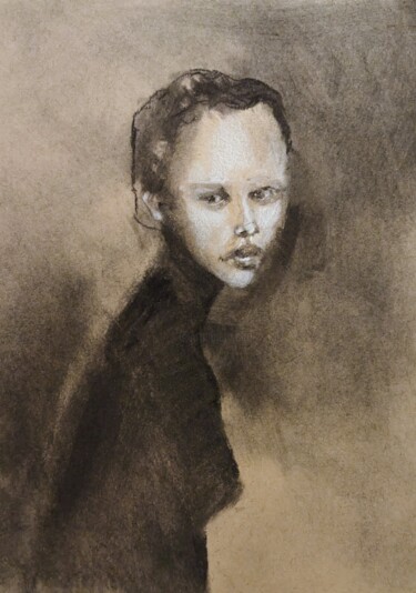 Рисунок под названием "Porträt einer Kurzh…" - Diana Knepper, Подлинное произведение искусства, Древесный уголь