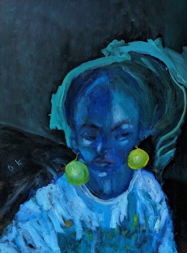 Картина под названием "Frau mit weißer Blu…" - Diana Knepper, Подлинное произведение искусства, Масло Установлен на картон