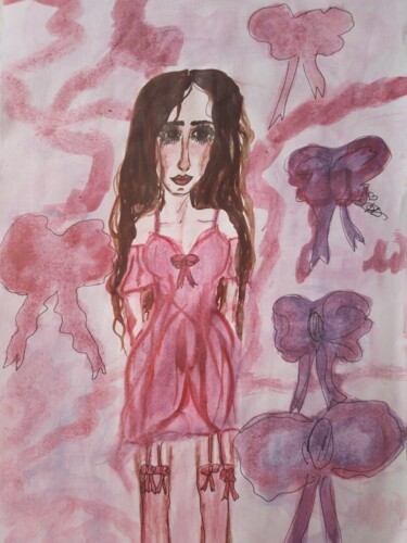 Drawing titled "Brunette hair girl" by Diana Korolko, Original Artwork, Watercolor