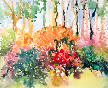 Peinture intitulée "Rhododendrons" par Diana Mazjane, Œuvre d'art originale, Aquarelle