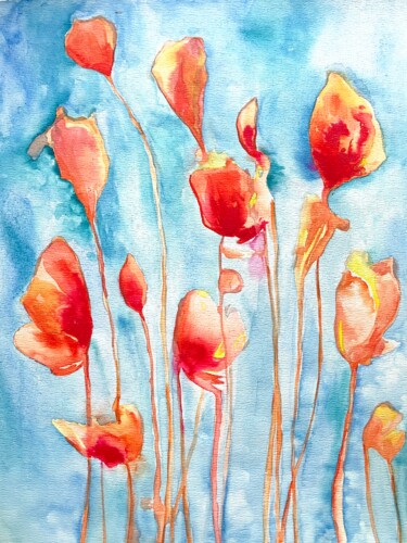 Pittura intitolato "red poppies" da Diana Mazjane, Opera d'arte originale, Acquarello