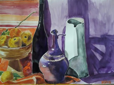 Painting titled "Nature morte aux de…" by Diane Medus, Original Artwork, Watercolor