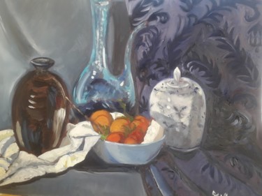 Pintura intitulada "Bleu et orange, nat…" por Diane Medus, Obras de arte originais, Óleo