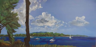 Malarstwo zatytułowany „L'île Saint-Marguer…” autorstwa Diane Medus, Oryginalna praca, Olej Zamontowany na Drewniana rama no…