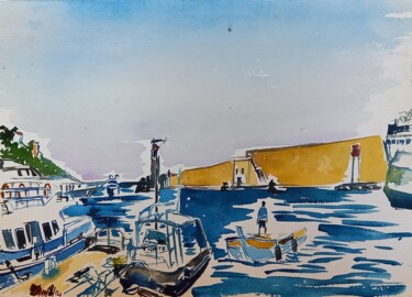 Malerei mit dem Titel "Au Port de Nice, Lo…" von Diane Medus, Original-Kunstwerk, Aquarell