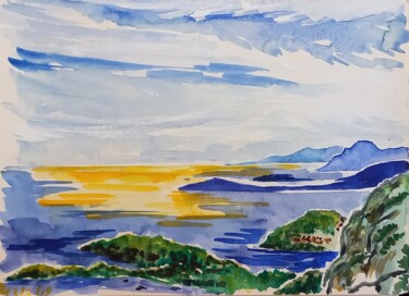 Painting titled "La côte vue de Fort…" by Diane Medus, Original Artwork, Watercolor