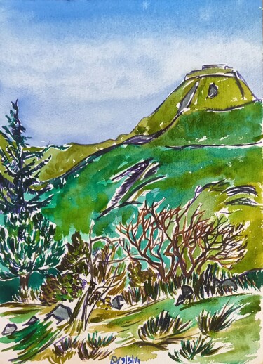 Painting titled "Le Mont Agel vu de…" by Diane Medus, Original Artwork, Watercolor