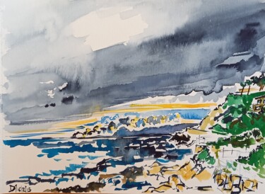 Painting titled "Nuages, sentier dou…" by Diane Medus, Original Artwork, Watercolor