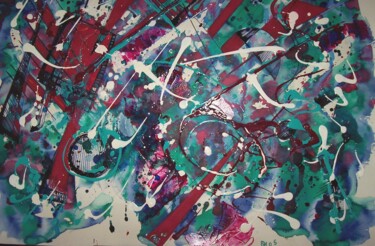 Peinture intitulée "Rouge et turquoise,…" par Diane Medus, Œuvre d'art originale, Encre