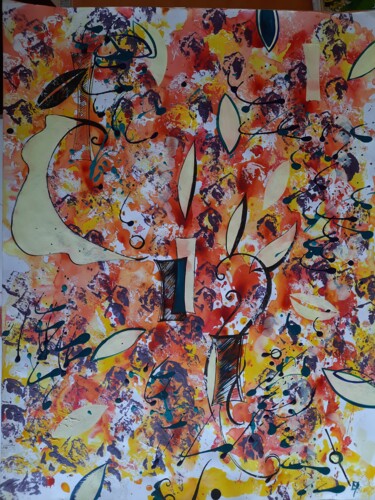 Peinture intitulée "Jaune, rouge et ble…" par Diane Medus, Œuvre d'art originale, Encre