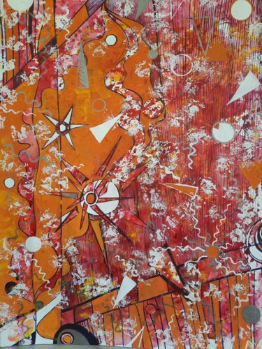 Peinture intitulée "Orange et blanc, 20…" par Diane Medus, Œuvre d'art originale, Encre