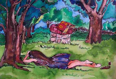 Peinture intitulée "Follette endormie" par Diane Medus, Œuvre d'art originale, Huile