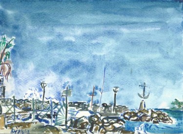 Malarstwo zatytułowany „Bord de mer à Beaul…” autorstwa Diane Medus, Oryginalna praca, Akwarela