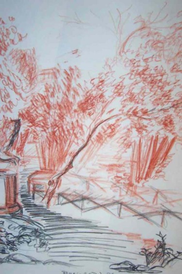 Desenho intitulada "Au Pincio, Rome" por Diane Medus, Obras de arte originais, Giz