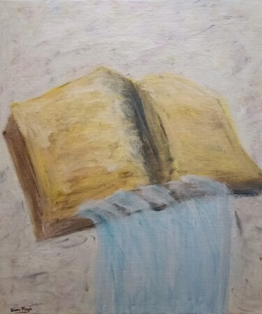 Painting titled "La bible et L'eau" by Diane Mongis (YeshouArt), Original Artwork, Acrylic Mounted on Wood Stretcher frame