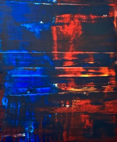 Painting titled "Abstrait Blue Red F…" by Diane Morin, Original Artwork, Acrylic